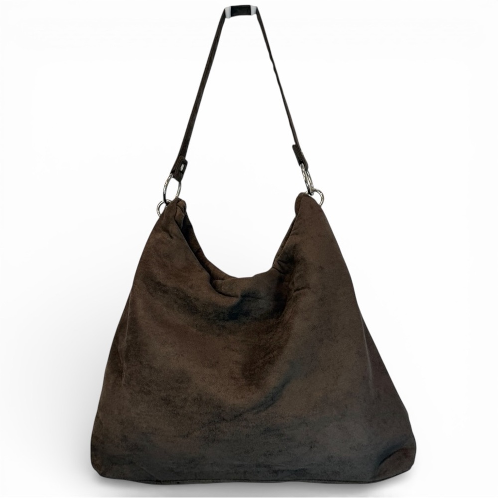 Bella Russo Large Faux Suede Hobo Shoulder Bag Taupe Brown Tassel Charm Boho - Picture 2 of 6